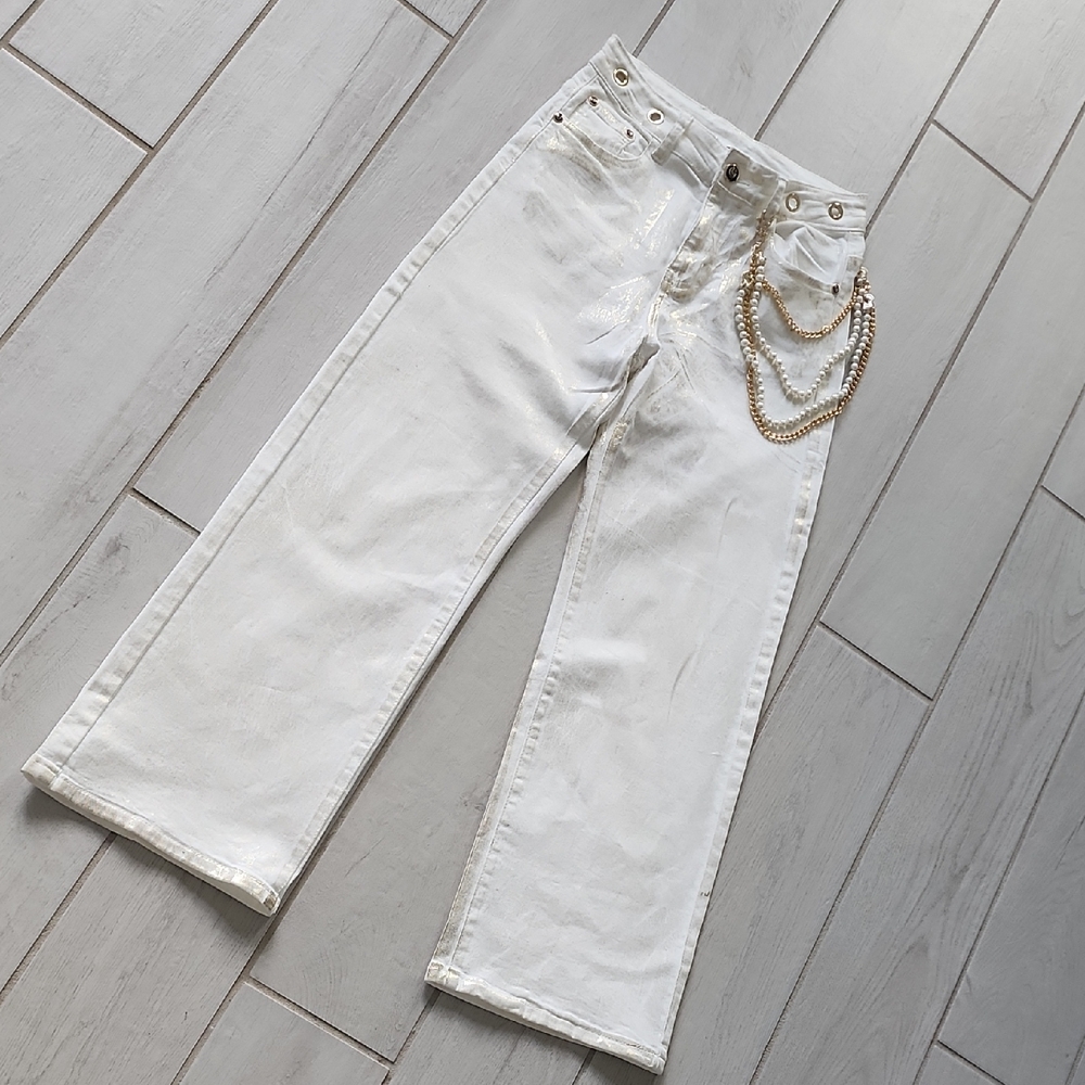 Marci By Gil Santucci White And Gold Jeans